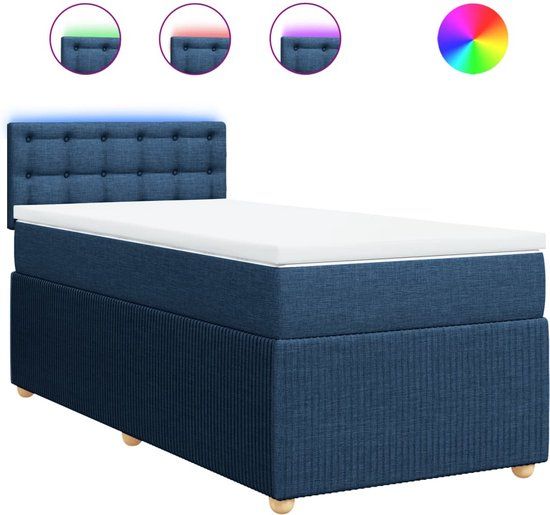 vidaXL Boxspring met matras stof blauw 90x200 cm