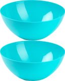 Plasticforte Serveerschaal/saladeschaal - 2x stuks - D23 x H10 cm - kunststof - blauw