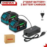 Batterie Li-ion - 588VF - 2 batteries, 1 chargeur UE, adapté aux outils sans fil 18-21V, rechargeable - Marron