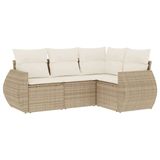 vidaXL 5-delige Loungeset met Kussens, Poly Rattan, Beige