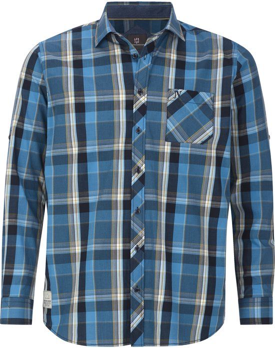 Jan Vanderstorm heren overhemd JORVAR Plus Size geruit lange mouw klassieke kraag borstzak knopen 100% katoen donkerblauw loose fit casual machinewas 40°C herfst/winter 2025 6XL