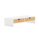 SoBuy BBF02-WN Monitorstandaard Computerstandaard Bureau-organizer met 2 Laden - 47x11x18cm (Wit-Natuur)