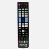 Digiquest Afstandsbediening compatibel met LG TV-modellen, fluorescerende toetsen en speciale streaming-platforms, al geconfigureerd en klaar voor gebruik