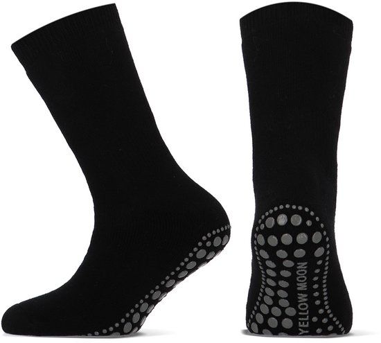Yellow Moon Katoenen kindersokken met antislip – Black – 23-26