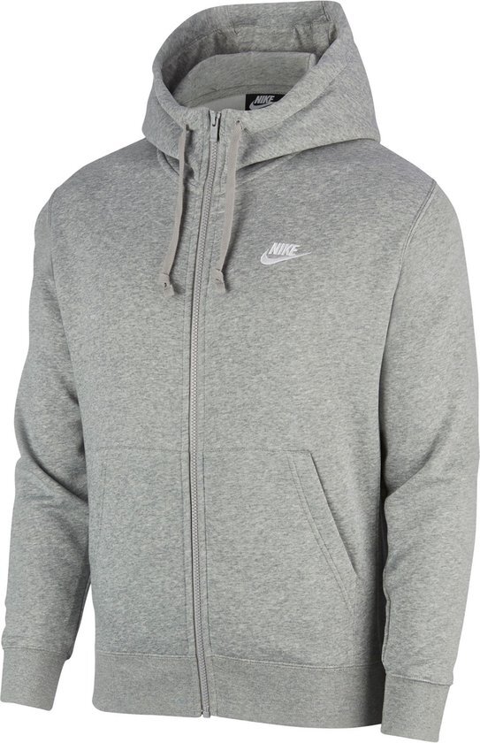 Nike Nsw Club Hoodie Fz Bb Heren Sportvest - Dk Grey Heather/Matte Silver/(White) - Maat L