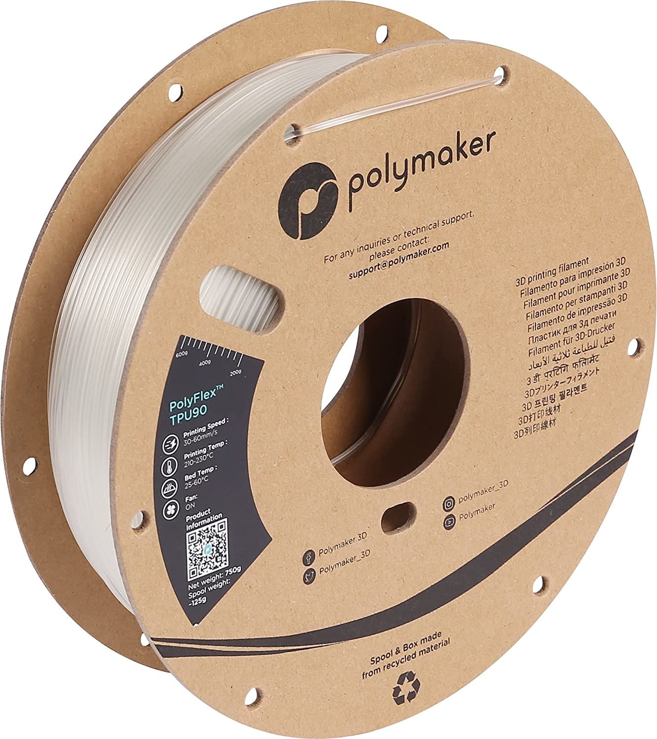 Polymaker PolyFlex TPU-90A Filament - 2.85mm - Clear - 750g