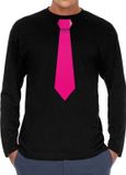Bellatio Decorations Shoppartners Bv Stropdas Fuchsia Roze Long Sleeve T-shirt Zwart Heren L