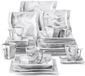Royalty Assiettes – Set de 30 pièces pour 6 personnes – Céramique aspect marbre – Blanc