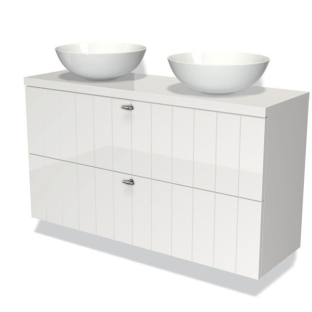 Maxaro Badkamermeubel Modulo Plato Slim 120cm Hoogglans Wit 2 Lades Lamel