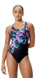 Speedo Dames Badpak Placement Printed Powerback Zwart/Blauw