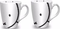 Nijntje Mok/beker - 2x - Nijntje snoet - wit/zwart - 10 cm - 230 ml - porselein - Kinder melk/thee bekers