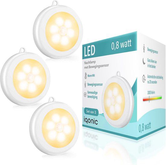 Iqonic - 3x LED Kastverlichting met Bewegingssensor - Draadloos - Warm Wit