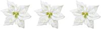 Merkloos / Sans marque Kerstversiering bloem - 10x stuks - wit glitter - op clip - 20 cm