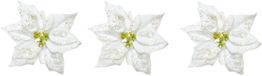 Merkloos / Sans marque Kerstversiering bloem - 10x stuks - wit glitter - op clip - 20 cm