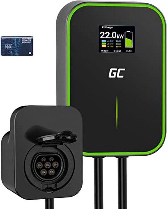 Green Cell EV15RFID Oplaadstation voor elektrische voertuigen Zwart Aluminium Muur 3 Ingebouwd display LCD - Scooter koffer