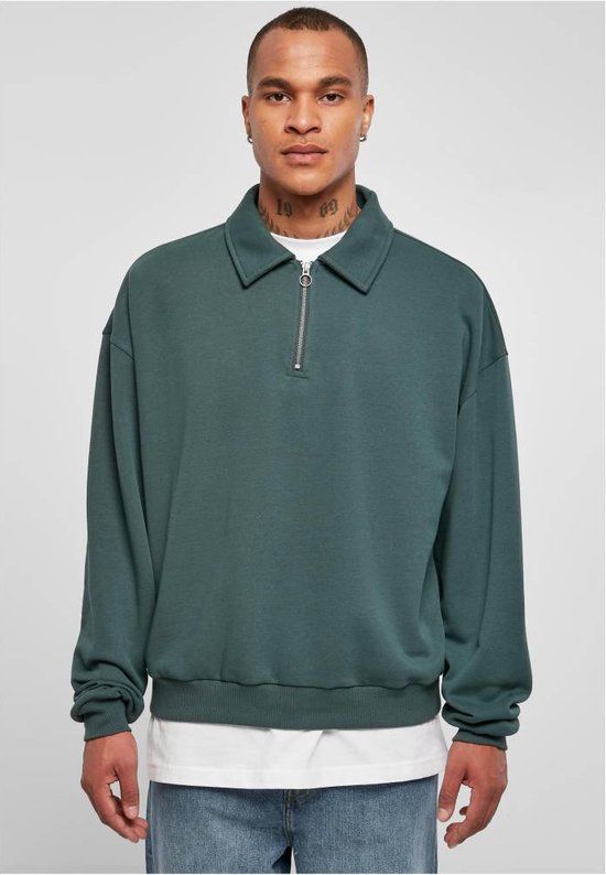 Urban Classics Shirt Collar Crewneck Sweater - Men - XXL - Green