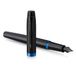 Parker IM Vibrant Rings Vulpen | Satijn zwarte lak met marineblauwe accenten | Fijne punt met blauwe inkt navulling | Geschenkdoos