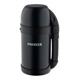 Pioneer Outdoor vacuüm geïsoleerde fles, lekvrij, dubbelwandig roestvrij staal, 8 uur warm of koud, met uitschuifbaar handvat, riem en mok - zwart, 1 liter