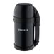 Pioneer Outdoor vacuüm geïsoleerde fles, lekvrij, dubbelwandig roestvrij staal, 8 uur warm of koud, met uitschuifbaar handvat, riem en mok - zwart, 1 liter