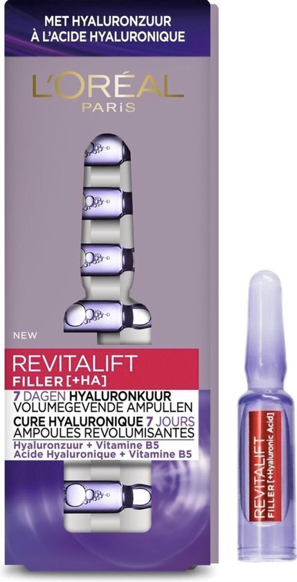 L'Oréal L 'Oréal Paris Revitalift Filler hyaluronzuur ampullen sterk gedoseerd, anti-aging filler-shots met puur hyaluronzuur voor intensieve vochtigheid, 1 week kuur, 7 x 1,3 ml
