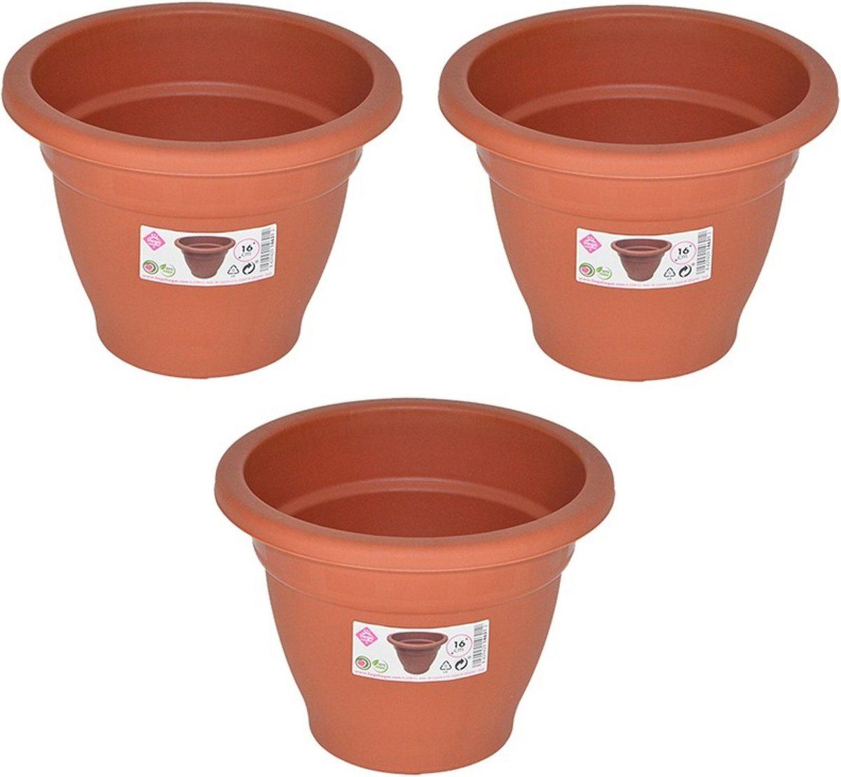 Hega hogar Set van 3x ronde plantenpotten - terra cotta - Ø 16 cm