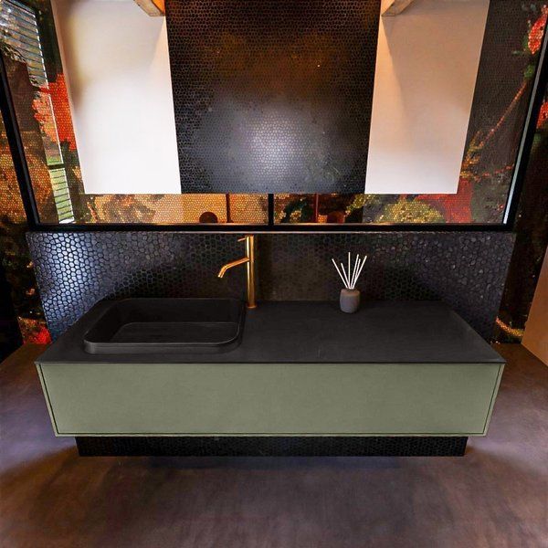 Mondiaz ERIN 150cm badmeubelset onderkast Army met lade + Wastafel RIDGE links Urban