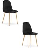 LEOBERT Set van 2 eetkamerstoelen PADVA – Fluweel zwart – Eiken poten – Modern design