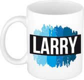 Bellatio Decorations Shoppartners Bv Larry naam cadeau koffie mok - beker - met blauw verfstrepen - Cadeau collega - vaderdag - verjaardag - meester - coach - 300 ml - wit