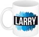 Bellatio Decorations Shoppartners Bv Larry naam cadeau koffie mok - beker - met blauw verfstrepen - Cadeau collega - vaderdag - verjaardag - meester - coach - 300 ml - wit
