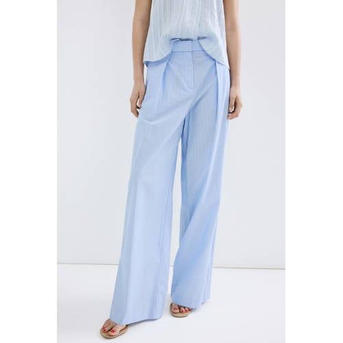 Mango straight regular waist broek met krijtstreep lichtblauw