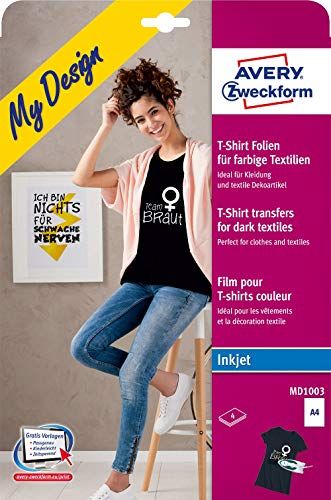 Avery MD1003 T-shirt Transferfolie - 4 stuks - A4 - voor gekleurd textiel