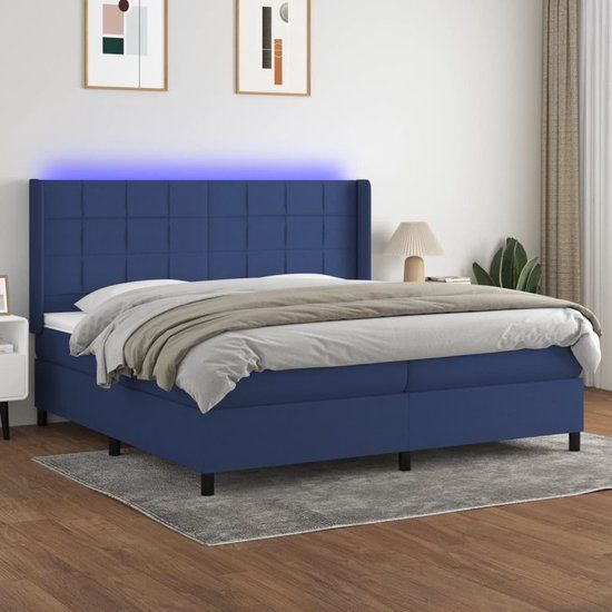 vidaXL Boxspring met matras en LED stof blauw 200x200 cm