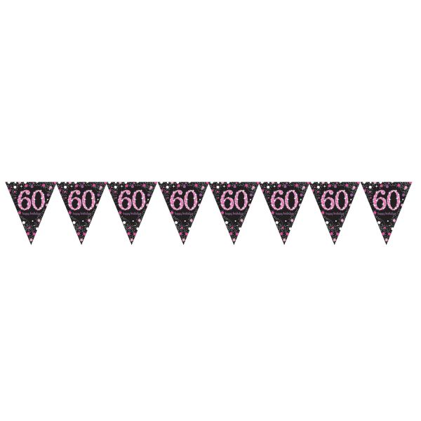 Amscan Vlaggenlijn 60 Jaar Zwart/Roze 396 Cm