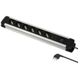 Electraline 61904 Alu-Line Meervoudig stopcontact met 6 stopcontacten, veelzijdig, Schuko + 10/16 A met schakelaar, 2 m, met behuizing van aluminium, stekker 90°, ruimtebesparend, 16 A met