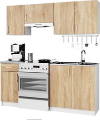 BDW Küche 180 cm Küchenzeile Küchenblock, Sonoma