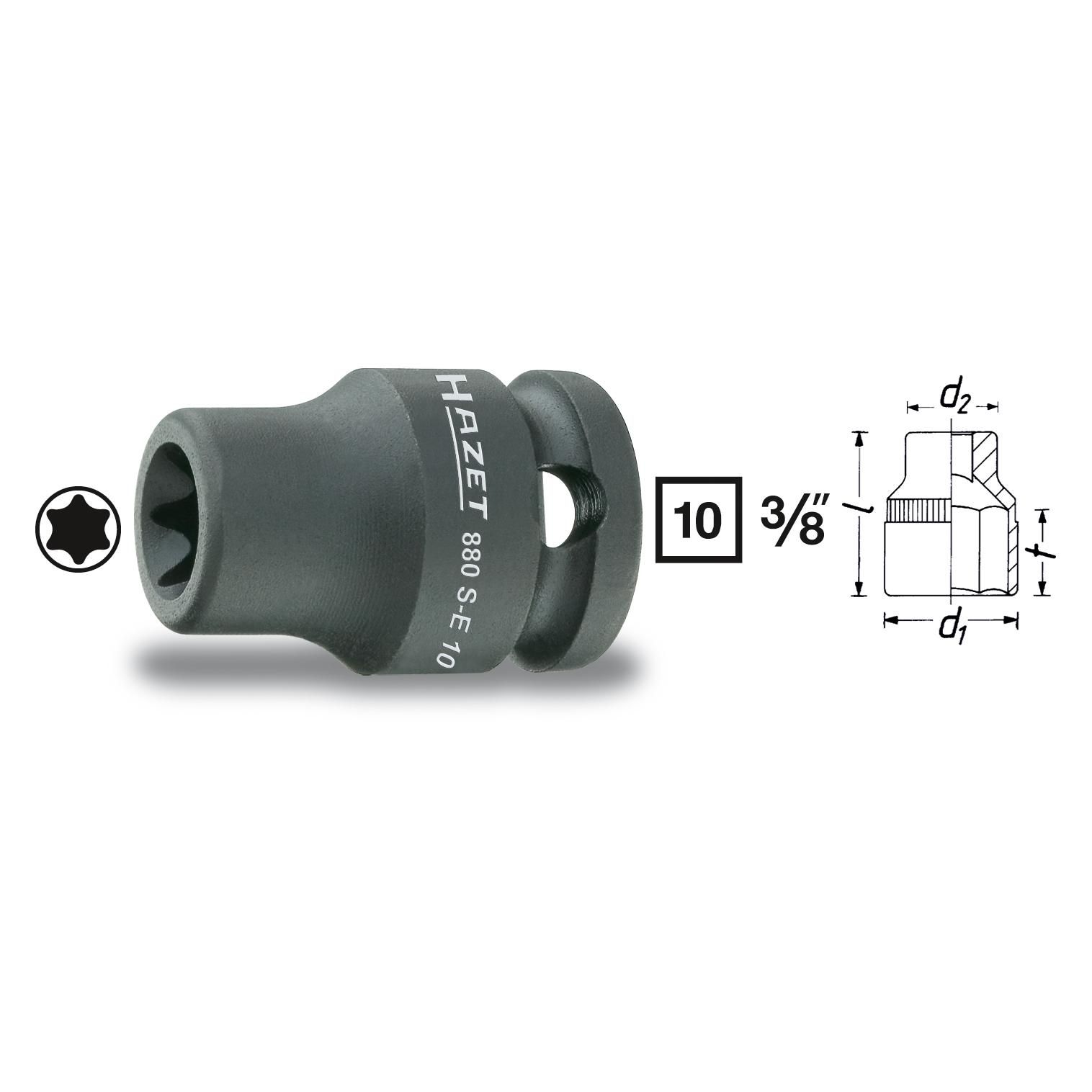 Hazet 880S-E12 kracht-dopsleutelinzet voor Impulso Torx, zwart, aansluiting Quadro, kabel, 10 mm 3/8 inch