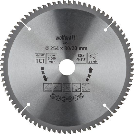 Wolfcraft Zaagblad 254x30mm voor Afkortzaag - 80 Tanden