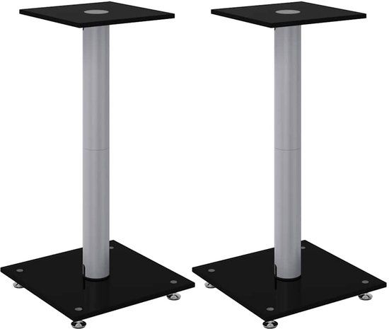 vidaXL Luidsprekerstandaards 2 stuks 1 pijler gehard glas zwart en zilver