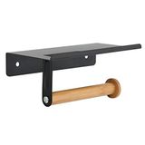 Spirella Wc-rolhouder "Tarek" bamboe toiletpapierhouder wc-papierhouder wc-papierhouder met smartphone-plank om te plakken of te boren, zwart