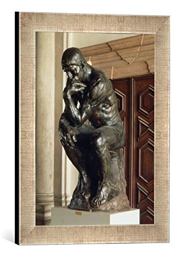 kunst für alle Ingelijste afbeelding van Auguste Rodin The Thinker, kunstdruk in hoogwaardige handgemaakte fotolijsten, 30x40 cm, zilver Raya