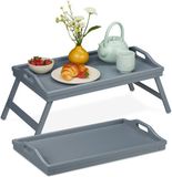 Merkloos Relaxdays Bedtafel Inklapbaar - Set van 2 - Bamboe & MDF - Grijs