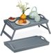 Merkloos Relaxdays Bedtafel Inklapbaar - Set van 2 - Bamboe & MDF - Grijs