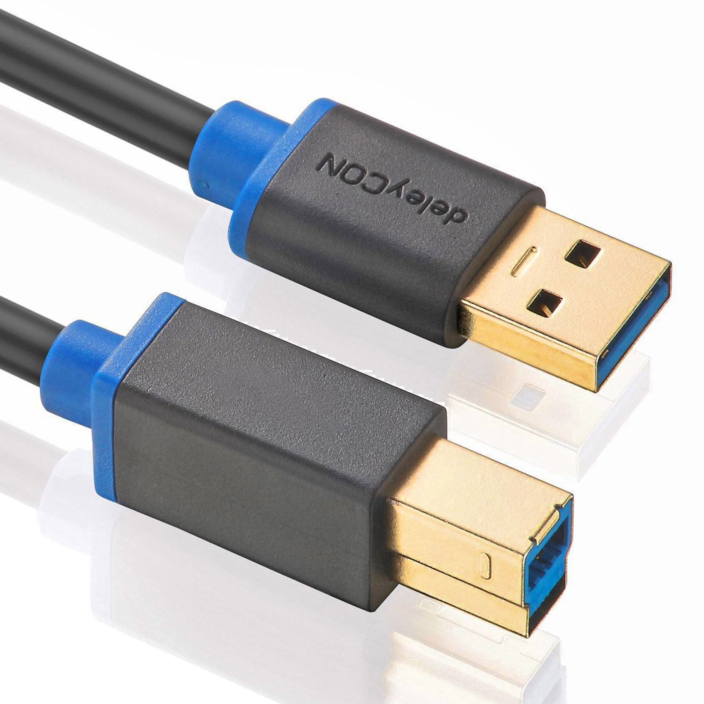 deleyCON 1m USB3.0-A/USB3.0-B Kabel - Zwart, Blauw