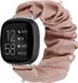 Strap-it Smartwatch bandje - Scrunchie nylon bandje - geschikt voor Fitbit Versa 3 / Fitbit Sense - donkerbeige met namaakparels