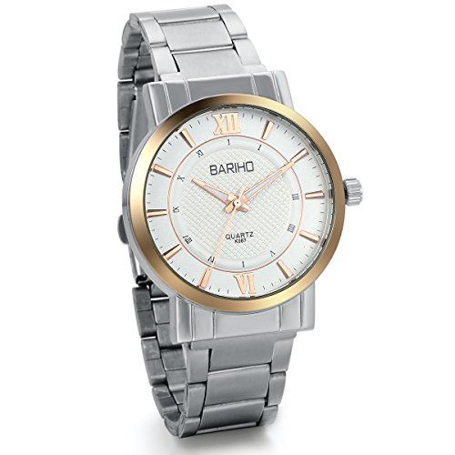 JewelryWe Herenhorloge - Analoog kwartshorloge - Zakelijk/Casual - Roestvrij stalen armband - Gouden kast