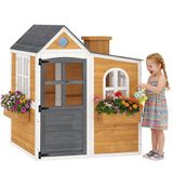 AIYAPLAY Kinderspeelhuisje - Vurenhout - 125,5 x 119 x 126 cm - Geel
