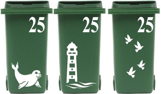 Rosami Klikosticker Voordeelset 9 delig - Zeehond, Vuurtoren, Vogels & Huisnummer - Wit