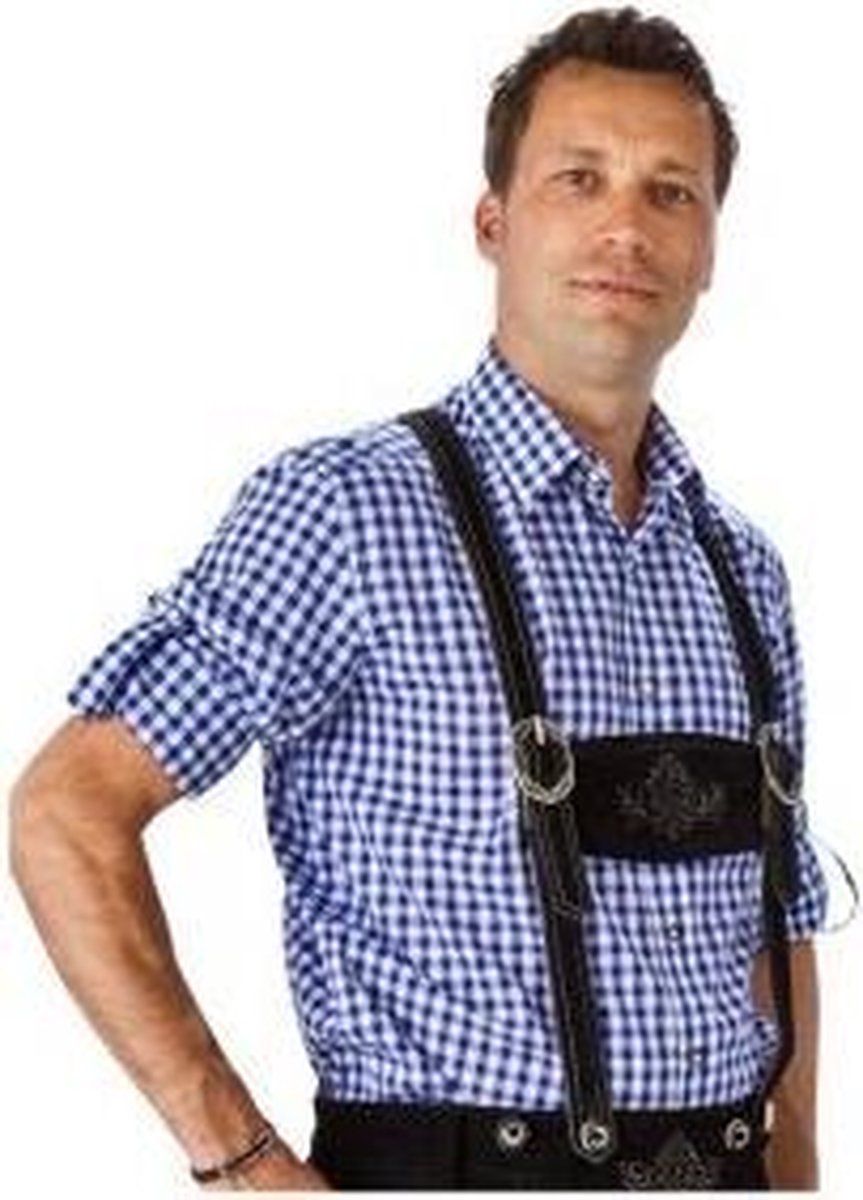 Haus Huberts Oktoberfest overhemd blauw-wit geruit 100% katoen - maat XL