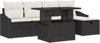 vidaXL Tuinbank Set 6-delig Zwart Poly Rattan