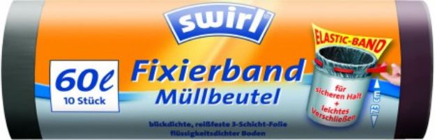 Swirl Afvalzakken Fixeerband 60ltr 10 stuks Zwart